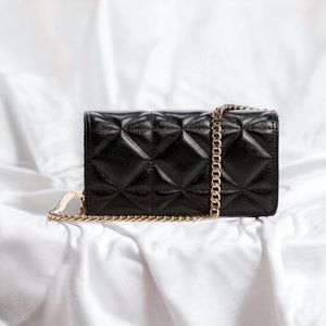 Mango Quilted bag or clutch with detachable chain handle - Gold Chain, Black Bag